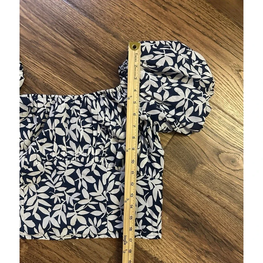 Abercrombie & Fitch Blue Floral Smocked Puff Sleeve Crop Top XL